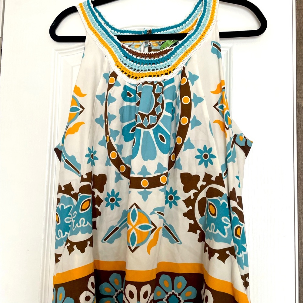 Women’s extra large brown, yellow, and teal tank top